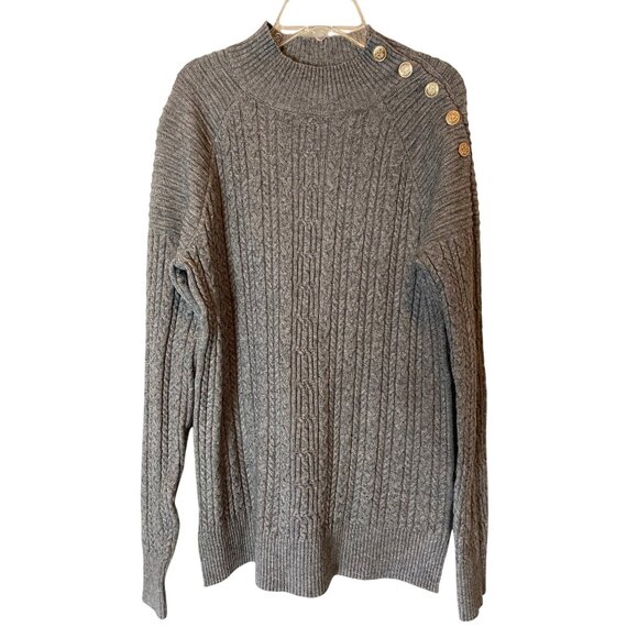 Cyrus Gray Cable Knit Sweater Button Detail at Shoulder Medium - Picture 2 of 9